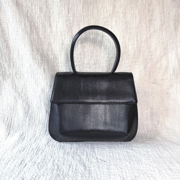 Salvatore Ferragamo Handbags - Vintage Ferragamo Black Embossed Snakeskin Top Handle/Crossbody Bag